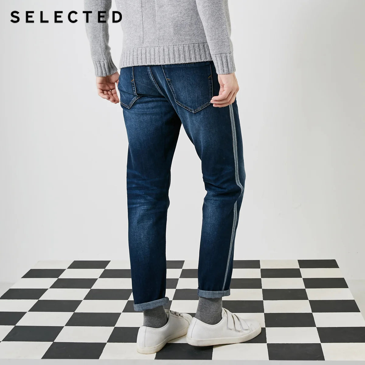 SELECTED Men's Winter Decorative Woven Braids Mid-rise Straight Fit Jeans S|418432519