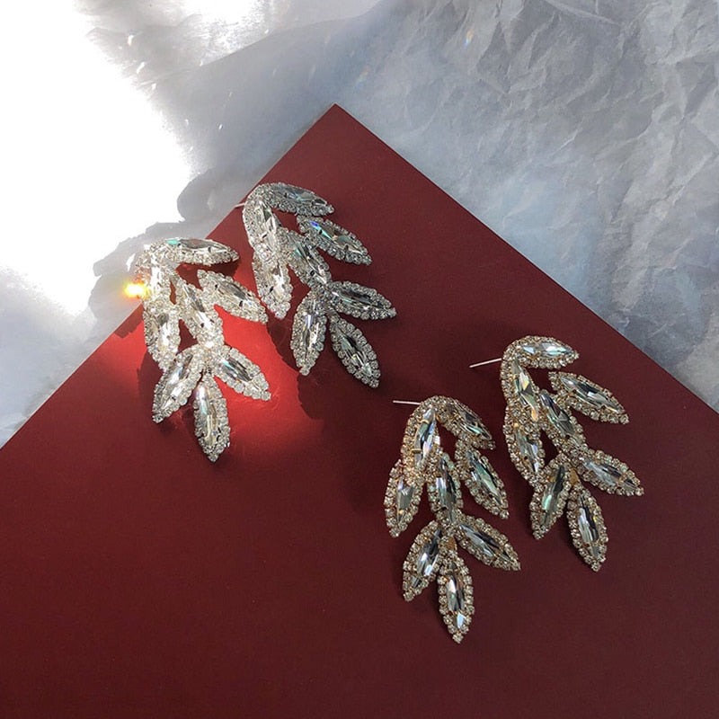 Elegant Crystal Leaves Earrings