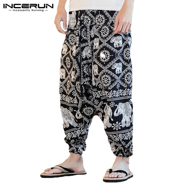 Baggy Cotton Linen Harem Pants Men Hip-hop