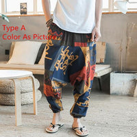 Baggy Cotton Linen Harem Pants Men Hip-hop