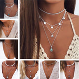 Multi Layered Necklace Coin Star Moon