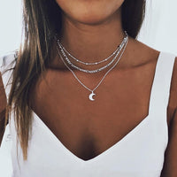 Multi Layered Necklace Coin Star Moon