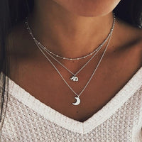 Multi Layered Necklace Coin Star Moon