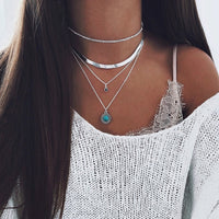 Multi Layered Necklace Coin Star Moon