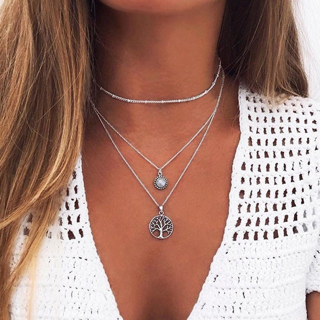 Multi Layered Necklace Coin Star Moon