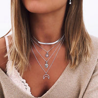 Multi Layered Necklace Coin Star Moon