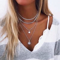 Multi Layered Necklace Coin Star Moon