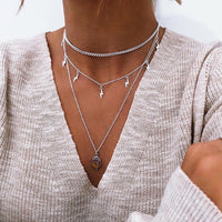 Multi Layered Necklace Coin Star Moon