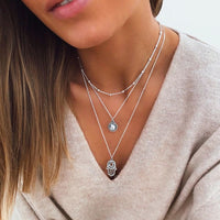 Multi Layered Necklace Coin Star Moon