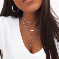 Multi Layered Necklace Coin Star Moon