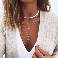 Multi Layered Necklace Coin Star Moon