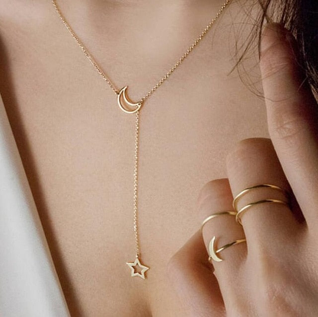 Multi Layered Necklace Coin Star Moon