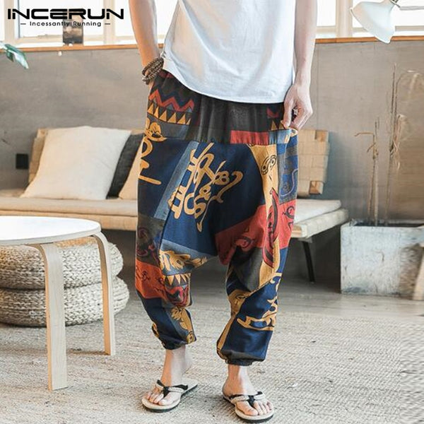 Baggy Cotton Linen Harem Pants Men Hip-hop