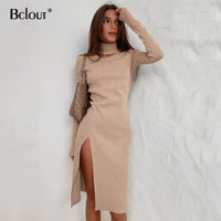 High Split Knit Turtleneck Fashion