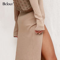 High Split Knit Turtleneck Fashion