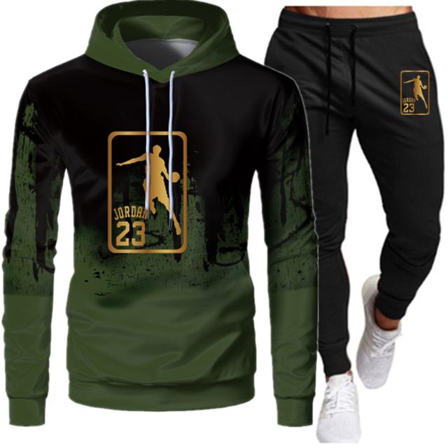 White Black Men Hoodies Set Two Piece Patchwork Hoodie Pant Male Suit