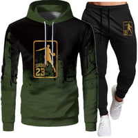 White Black Men Hoodies Set Two Piece Patchwork Hoodie Pant Male Suit