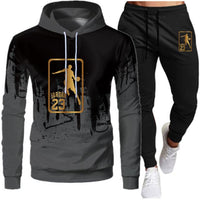 White Black Men Hoodies Set Two Piece Patchwork Hoodie Pant Male Suit