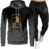 White Black Men Hoodies Set Two Piece Patchwork Hoodie Pant Male Suit