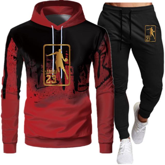White Black Men Hoodies Set Two Piece Patchwork Hoodie Pant Male Suit