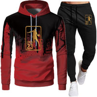 White Black Men Hoodies Set Two Piece Patchwork Hoodie Pant Male Suit