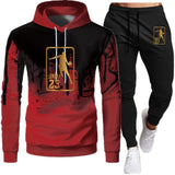 White Black Men Hoodies Set Two Piece Patchwork Hoodie Pant Male Suit