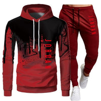 White Black Men Hoodies Set Two Piece Patchwork Hoodie Pant Male Suit