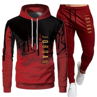 White Black Men Hoodies Set Two Piece Patchwork Hoodie Pant Male Suit