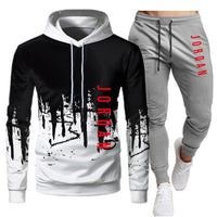 White Black Men Hoodies Set Two Piece Patchwork Hoodie Pant Male Suit