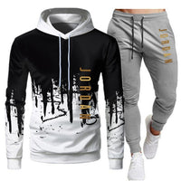 White Black Men Hoodies Set Two Piece Patchwork Hoodie Pant Male Suit