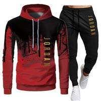 White Black Men Hoodies Set Two Piece Patchwork Hoodie Pant Male Suit