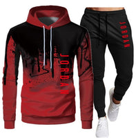 White Black Men Hoodies Set Two Piece Patchwork Hoodie Pant Male Suit