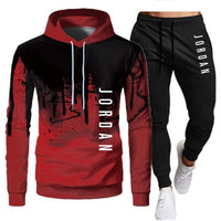 White Black Men Hoodies Set Two Piece Patchwork Hoodie Pant Male Suit