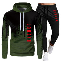 White Black Men Hoodies Set Two Piece Patchwork Hoodie Pant Male Suit