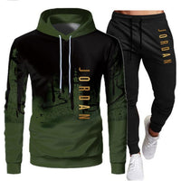White Black Men Hoodies Set Two Piece Patchwork Hoodie Pant Male Suit