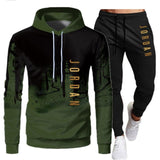 White Black Men Hoodies Set Two Piece Patchwork Hoodie Pant Male Suit