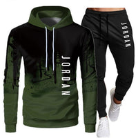White Black Men Hoodies Set Two Piece Patchwork Hoodie Pant Male Suit