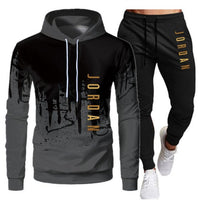 White Black Men Hoodies Set Two Piece Patchwork Hoodie Pant Male Suit
