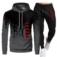 White Black Men Hoodies Set Two Piece Patchwork Hoodie Pant Male Suit