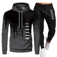 White Black Men Hoodies Set Two Piece Patchwork Hoodie Pant Male Suit