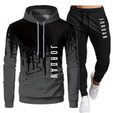 White Black Men Hoodies Set Two Piece Patchwork Hoodie Pant Male Suit