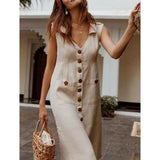 V-neck Dress Button Pocket Dress