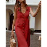 V-neck Dress Button Pocket Dress
