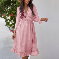 Elegant Flower Print Long Sleeves Women Dress
